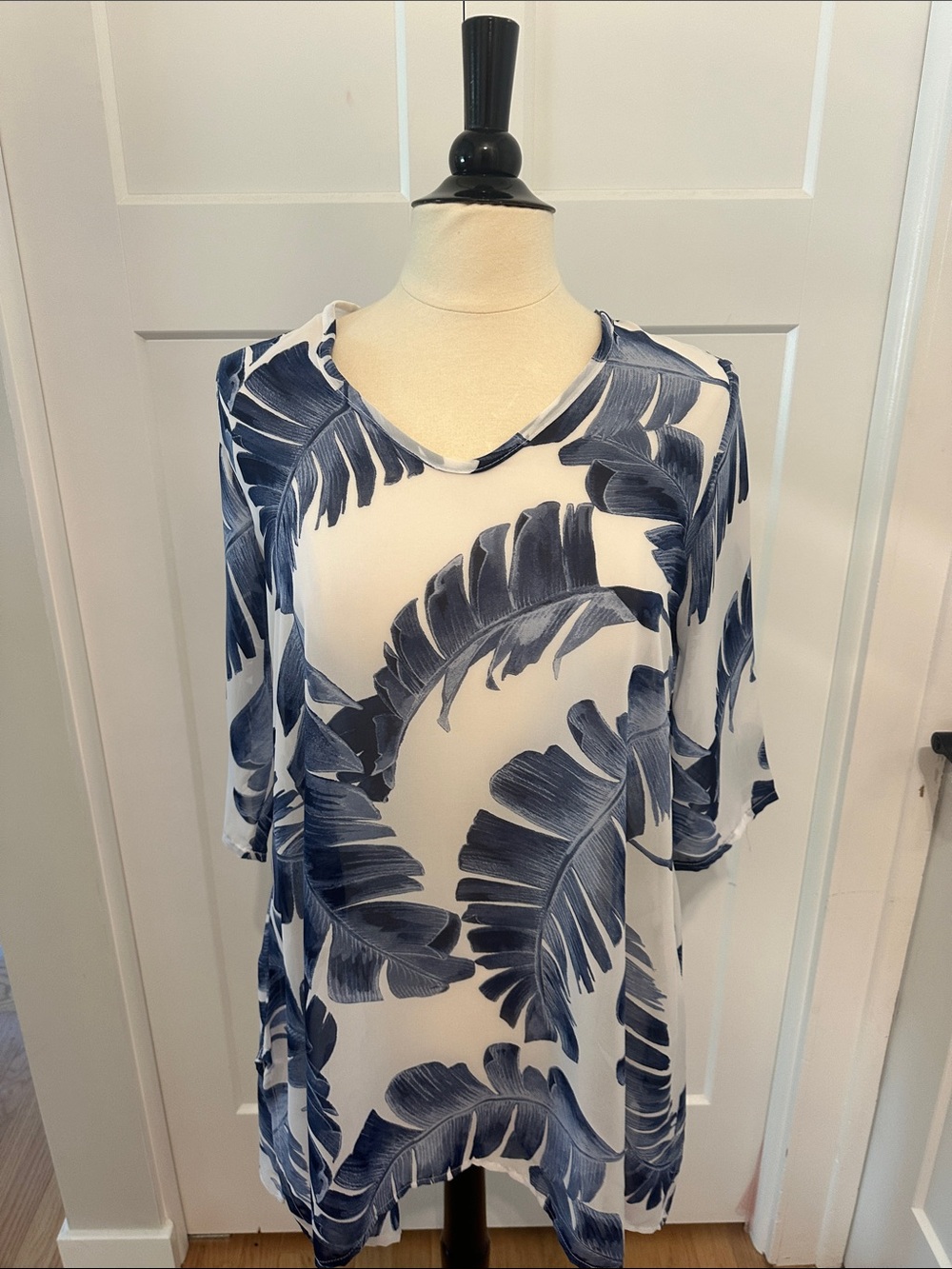 Navy Palm-Print Women’s Swim Coverup Tunic